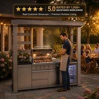 Îlot de cuisine extérieur de luxe en acier inoxydable 304 avec barbecue à gaz, auvent, réfrigérateur et évier pour jardin et patio – Expédition depuis l'entrepôt américain
