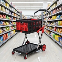 Carrito Plegable Multifuncional de Cuatro Ruedas, Carro de Compras Móvil de 2 Niveles con Caja de Aluminio y Plástico OEM