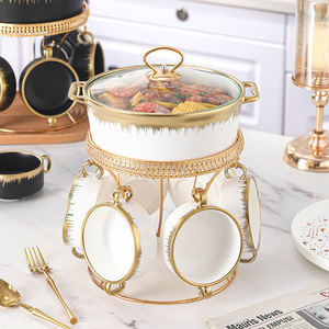 Ensemble de marmites à soupe en céramique plaqué or nordique 2025 avec couvercle, motif personnalisable Phnom Penh, type assiette à salade - Product Image 3