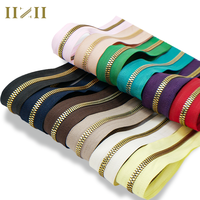 Vente flash 5 #   Fermetures éclair colorées au mètre, fermeture éclair en nylon personnalisée, chaîne longue pour bagages, dents en métal argenté, ruban de fermeture éclair en nylon