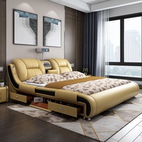 Cama de Masaje Eléctrica Multifuncional Ajustable Tamaño King con Soporte Integrado para TV, Cama Lujosa y Suave con Tapicería de Cuero Premium