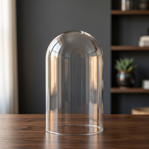 G021-22-18-A  29x40 mm. Cúpula de cristal para exhibición con asa superior de diamante y base escalonada dorada, base de madera - Product Image 1
