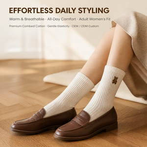 Nuovi Arrivi: Calzini da <span class=keywords><strong>Donna</strong></span> in <span class=keywords><strong>Cotone</strong></span> con Logo Personalizzato, Trendy e Carini, con Ricamo a Forma di Orso, in Maglia a Coste per il Calore - Product Image 2