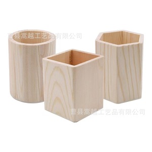 Wooden Pen Holder Square <b>Solid</b> <b>Wood</b> <b>Desk</b> Organizer For Office Home Student Supplies With Flowers And Pencils - Product Image 5