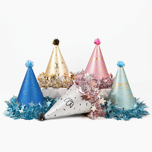 Sombreros de Fiesta de Cumpleaños con Pompones Brillantes de Colores, Sombreros de Cono con Borlas de Estrellas de 18 cm y 19 cm para Niños y Adultos - Product Image 2