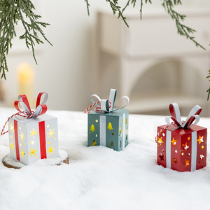 Nordic <b>Christmas</b> LED Lights Mini Wrought Iron Gift <b>Box</b> Table Decoration <b>Christmas</b> Tree Pendant Ambient Night Light - Product Image 1