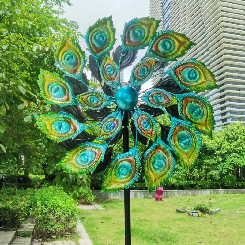 ภาพวาดที่มีสีสันโลหะ Art Craft สวนนกยูง Yard Wind Spinner