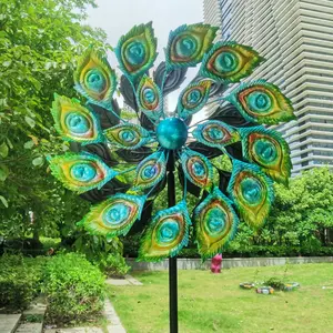 Pintura colorida, arte de metal, Estaca de jardín, pavo real, Spinner de viento
