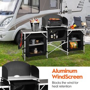 Custom Multifunction 3 Cupboard Detachable Windscreen Camping BBQ Cooking Dining Picnic <strong>Folding</strong> Outdoor Mobile <strong>Kitchen</strong> <strong>Table</strong> - Product Image 3