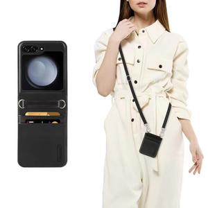 Étui portefeuille pour <span class=keywords><strong>Samsung</strong></span> <span class=keywords><strong>Galaxy</strong></span> Z Flip 7 Strap Couverture arrière en cuir pour <span class=keywords><strong>Galaxy</strong></span> Z Flip7 6 5 4 3 - Product Image 4