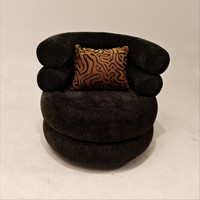 Fauteuil pivotant rond moderne et repose-pieds en tissu de lin de haute qualité avec plateau tournant en acier carbone