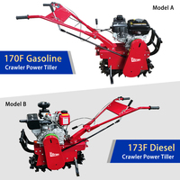 Minicultivador de Cadena con Motor Diésel/Gasolina, Mini Tractor Rotatorio Multifuncional para Granja y Huerto