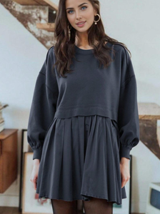 Abito da donna in <span class=keywords><strong>felpa</strong></span>, <span class=keywords><strong>vestito</strong></span> mini plissettato ampio con maniche a lanterna - Product Image 2