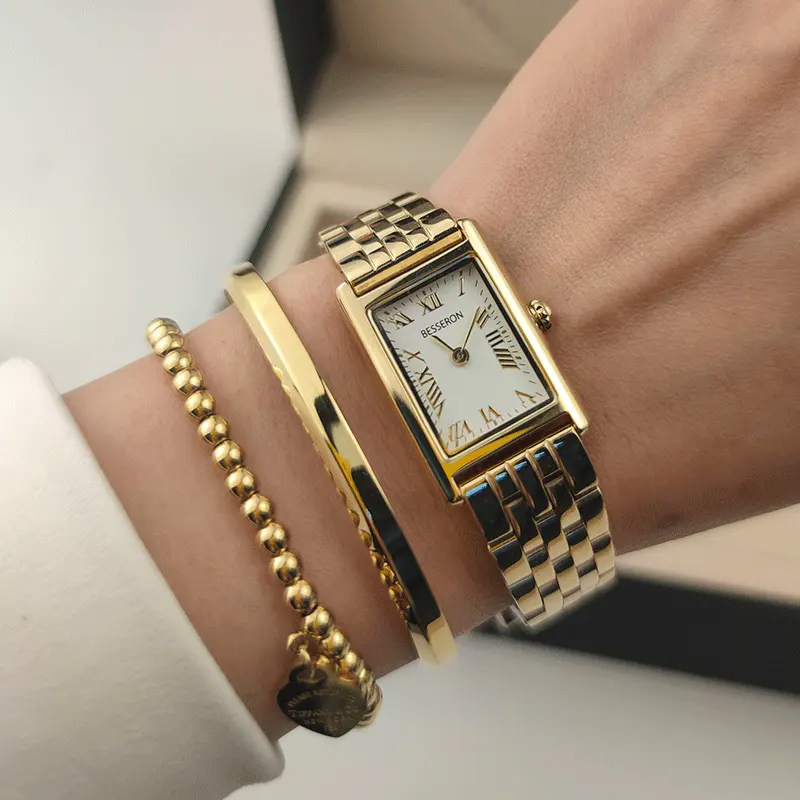 2024 Sieraden Gouden Dames Bangles Met Doos Rvs Vrouwen Horloge En Armband Set Voor Vrouw Cadeau Feest