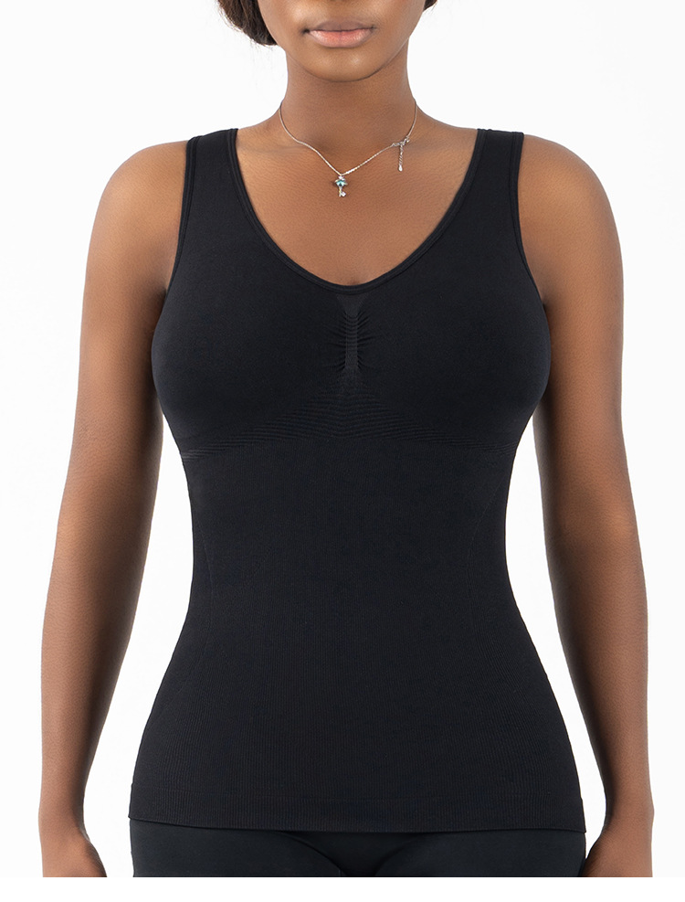 Women's Breathable Lightweight Seamless Ribbed V-Neck Tank Top High Elastic Sleeveless Yoga Slim Fit Tummy Control Quick Dry