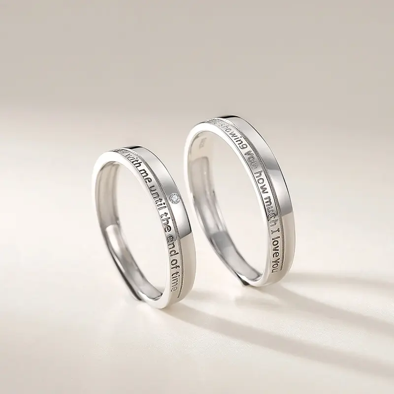 Anel de palavras românticas do amante, anel aberto ajustável de joalheria promessa noivado casamento combinando casal conjuntos de anéis