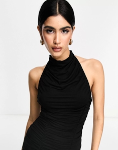 Halterneck Equipado Sexy Vestidos de fiesta Fruncido Lado Vestido de moda Recortado Diseñador Club Vestidos - Product Image 2