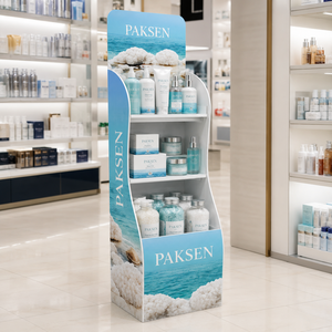 Body Wash Display Corrugated Floor <b>Stand</b>, Curved 3-Tier Rack For Shower Gel Bottles, Custom <b>Print</b> For Supermarket Care Aisles - Product Image 2