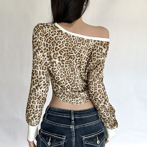 Top Corto Tipo Cárdigan con Estampado de Leopardo, Cuello en V, Manga Larga Holgada, Camiseta con Botones, Estilo Casual y Sexy - Product Image 6