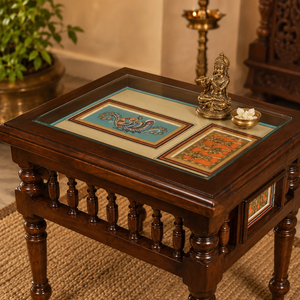 Traditional Wooden <b>Side</b> <b>Table</b> with <b>Glass</b> Top Hand Carved Legs Solid Wood End <b>Table</b> for Living Room Bedroom Home Furniture - Product Image 4