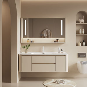 Mueble de baño moderno de madera maciza con lavabo integrado de cerámica, combinación inteligente de lavabo y mueble. - Product Image 5