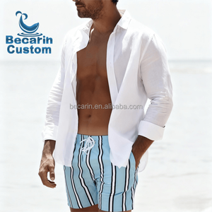 Nouveaux shorts <span class=keywords><strong>de</strong></span> <span class=keywords><strong>bain</strong></span> rayés bleus et blancs pour hommes 2025, séchage rapide, avec cordon <span class=keywords><strong>de</strong></span> serrage, coupe ample, pour les vacances, livraison transfrontalière - Product Image 2