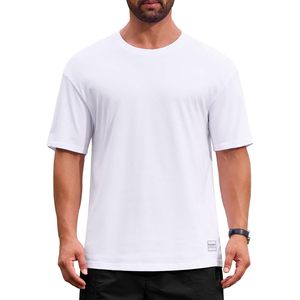 Cotrasen Camiseta básica de algodón Premium para hombre, camisetas de manga corta con cuello redondo de 250gsm, Top holgado informal clásico sólido - Product Image 1