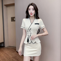 Tenue de spa personnalisée OEM ODM avec logo, uniforme de travail pour femmes, vêtements de salon de beauté, style chinois moderne, ensemble tunique et jupe pour massothérapeute