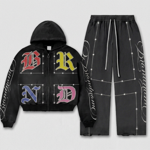 Acid Wash Cropped Rinse <b>Stone</b> Hoodie Sweatpants Set 100% Cotton Heavyweight Custom Graphic Plus Size Front Tracksuit Streetwear - Product Image 1
