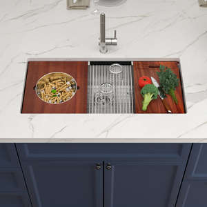 Lavello da cucina a incasso singolo in acciaio inossidabile con tagliere e ciotola per formaggio, modello Workstation, spedizione da magazzino USA - Product Image 2