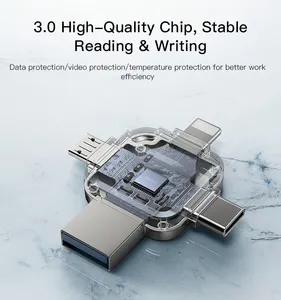 Mémoire Flash 4 en 1, disque U, interface USB 3.0, vitesse de lecture 110 M/S, écriture 30 mo/s, OTG, clé USB pour Interface USB/Micro/type-c