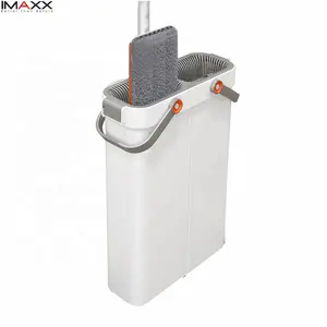 Spinner de lavado desmontable IMAXX, juego de fregona y cubo de suelo plano con mango en seco y húmedo telescópico de fácil limpieza para Baño