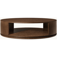 Mesa de Centro Redonda Abierta RH LIGNE, Diseño Ovalado de Madera Maciza con Estante Abierto y Base Flotante, Mesa de Centro Moderna con Grano Natural