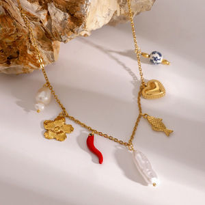 Collier pendentif tendance en acier inoxydable avec breloque fleur de perle, bijoux de fête JDN2408016 - Product Image 2