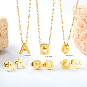 Conjunto de collar y aretes de acero inoxidable con letras para mujer, regalo de joyería, iniciales del alfabeto, conjuntos de joyería de moda - Product Image 1