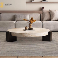 Table basse minimaliste moderne en travertin YUSHI avec table d'appoint en marbre naturel pour salle à manger de luxe léger