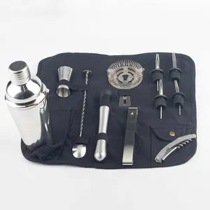 12Pcs En Acier Inoxydable Cocktail Shaker Bar Set Barman Kit Vin Martini Mixer Boston Shaker pour la Partie Bar Outil Roll Up Kit Sac