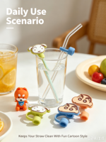 Protège-pailles en silicone de qualité alimentaire, motif dessin animé, personnalisable