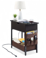Table d'appoint moderne à double niveau en MDF avec station de charge USB intégrée, étagère de charge multi-appareils pour salon, chambre, bureau