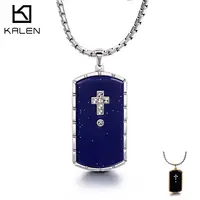 Kalen colar pingente cruz zircão masculino, pingente azul aço inoxidável joia