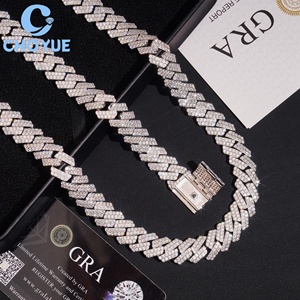 Custom 925 Sterling Silver 14mm 2rows Moissanite Cuban Link <b>Chain</b> Necklace Men's Hiphop Style <b>Iced</b> <b>Out</b> Jewelry - Product Image 5