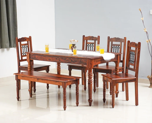 Juego de Comedor Moderno y Duradero de Madera de Sheesham Tallada, 4 Sillas, Muebles de Comedor de Madera Sólida para Cocina, Comedor, Cafetería e Interiores - Product Image 1
