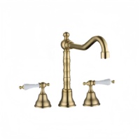 Robinet de lavabo de luxe à 3 trous, double robinet, marbre doré, mélangeur d'eau chaude et froide pour lavabo de salle de bain, valve en céramique pour chambre à coucher