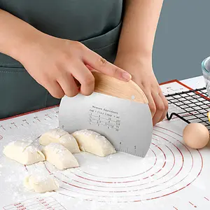 Hot Edelstahl Metall Bratpfanne Schaber Chopper Great Dough Cutter Holzgriff für Brot Pizza Mehrzweck Küchen utensilien