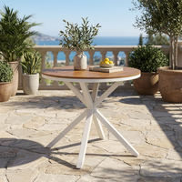 Table de bistrot moderne d'extérieur, structure en aluminium et fer, plateau en lattes non en bois, résistante aux intempéries, mobilier de jardin, table ronde pour café