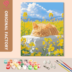 Pintura por Números DIY, Pintura al Óleo de Gato Naranja Durmiendo en un Campo de Flores, Decoración de Pared para el Hogar - Product Image 1