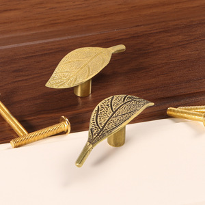 Gagang Pintu Kuningan Motif Daun Vintage, Gagang Kabinet, Pengait Dekorasi Rumah - Product Image 1