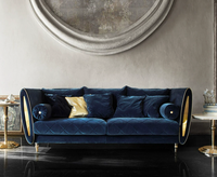 Ensemble de canapés de luxe en velours, design haut de gamme, en laiton et bois massif, style moderne, couleur or