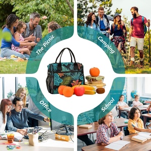 Sac isotherme tendance à motif feuilles tropicales, sac fourre-tout isotherme personnalisé en aluminium avec poches en filet - Product Image 6