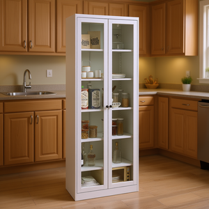 Armoire de cuisine autoportante en métal blanc, 72 pouces, 5 étagères réglables pour le rangement de la cuisine - Product Image 2